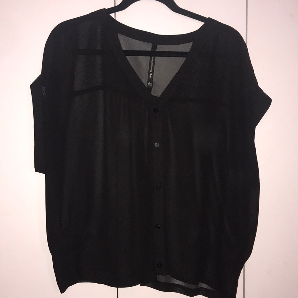 Black Button Down Short Sleeve Blouse